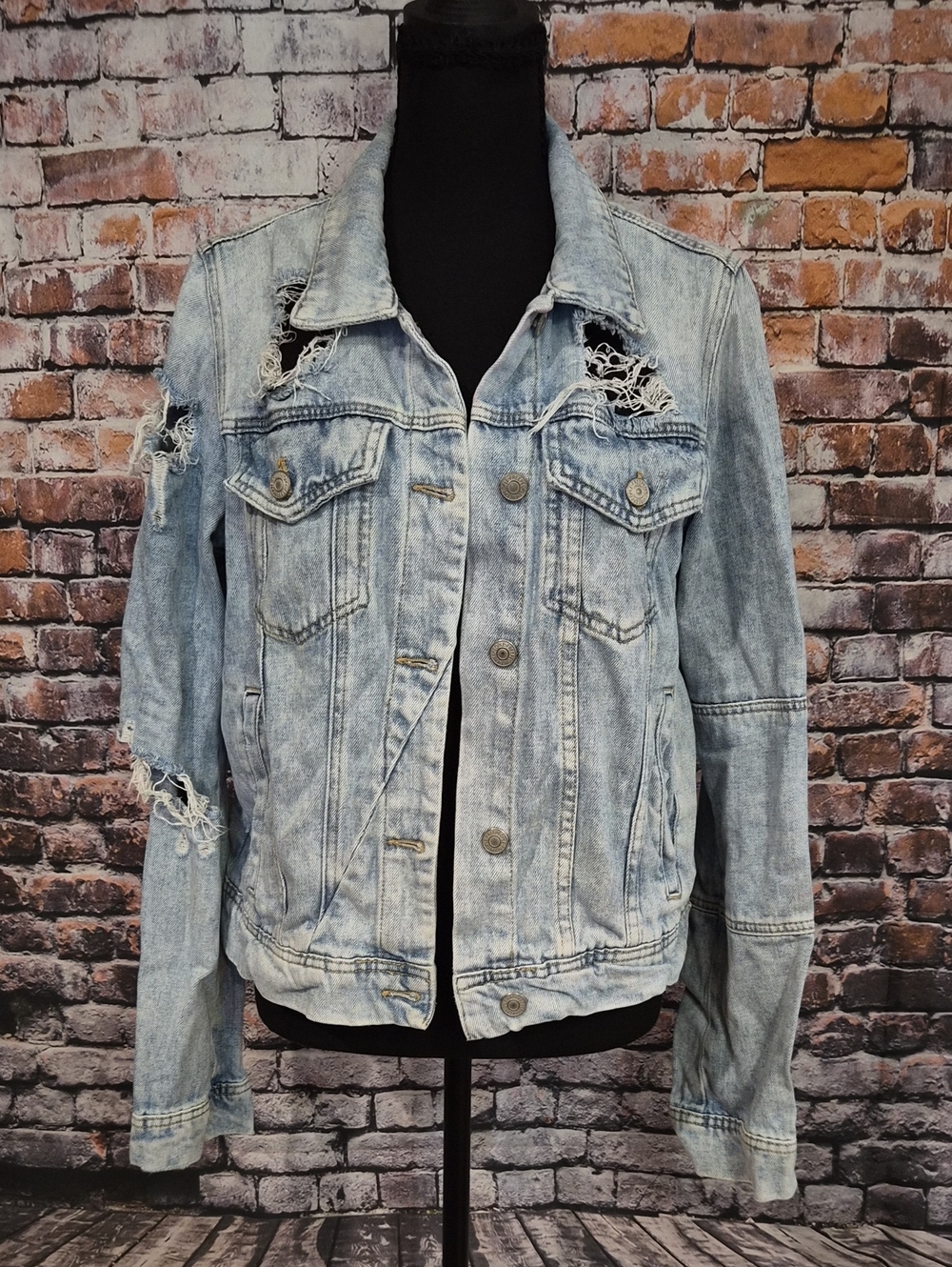 Free People Light Blue Distressed Denim Jacket